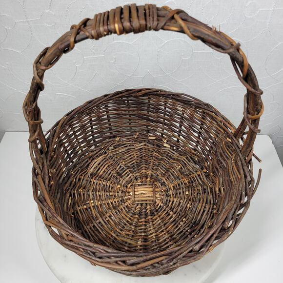 Vintage Woven Basket with Twisted Handle 13" Large Rustic Garden Basket Easter - Picture 5 of 16